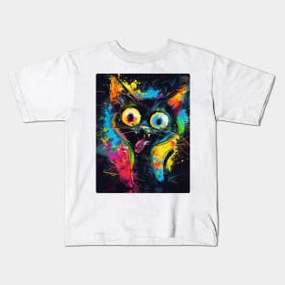 Funny Black Cat Painting Colorfull Pop Art Design For Cat Onwer Kids T-Shirt